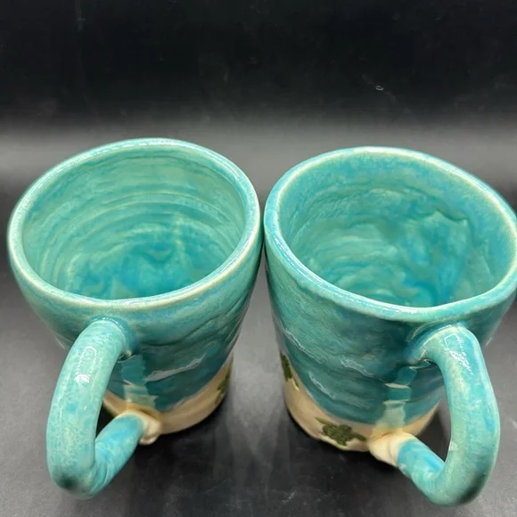 Handmade Potteryy Beach Turtle Mug Set